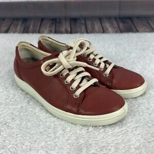 Ecco Shoes Womens 5 Wide Red Leather Comfort Sneaker Cushioned Lace Up Casual